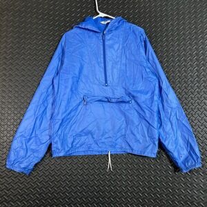 Lacoste IZOD Vintage‎ Blue Windbreaker Pullover Jacket M Hooded Half Zip 80s 90s